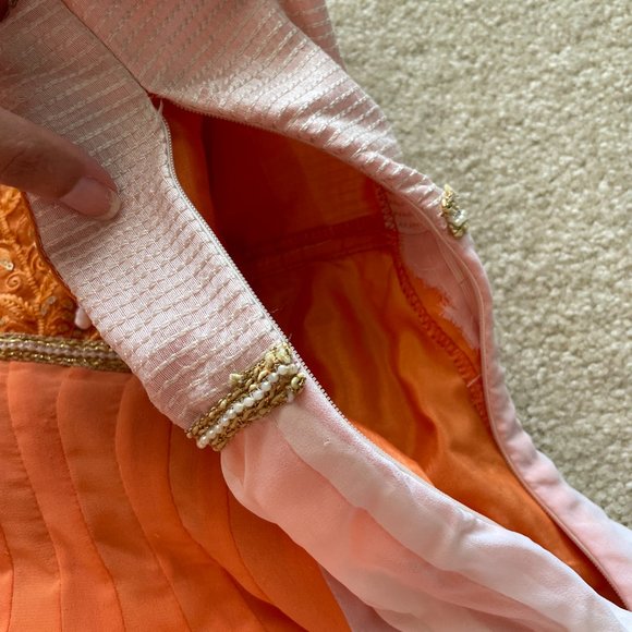 [NEW] Indian Pakistani Anarkali Gown Salwar Ethnic Suit Gold and Coral XS - Picture 3 of 11